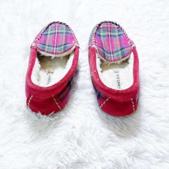 Land's End Plaid Tartan Flannel Mocassin Flats Kids SZ1.5 - Picture 3 of 6